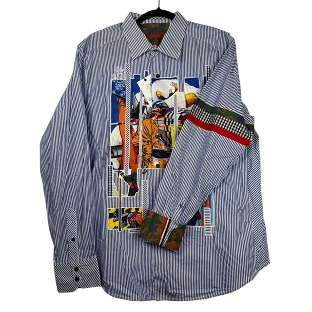 NWT Robert Graham Pieces Shirt Mixed Media Graphics XL Button Down Long Sleeve